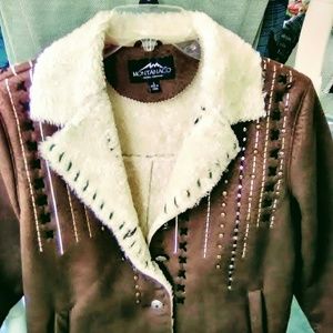 Warm, comfy chocolate brown ultrasuede jacket .